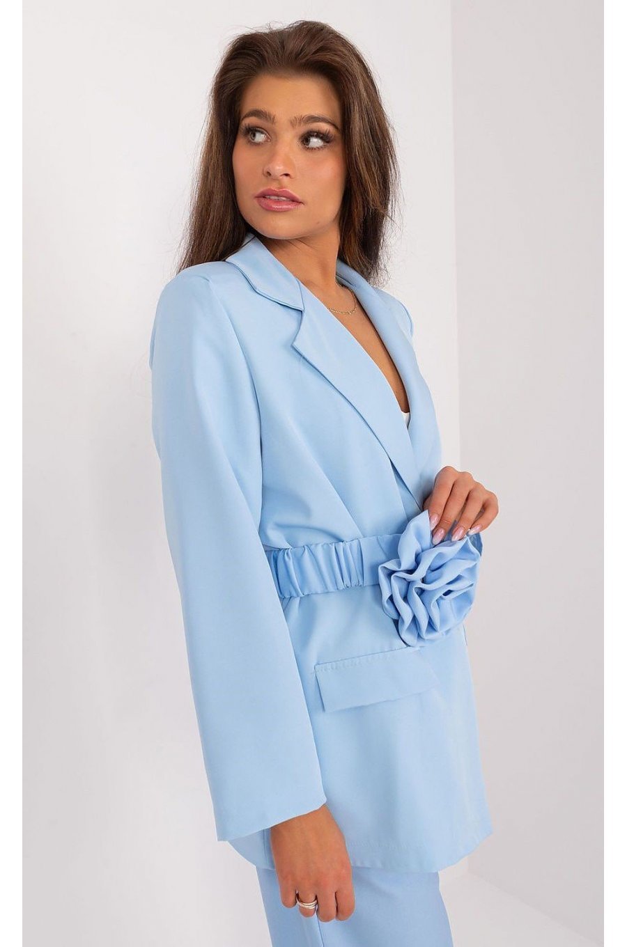 Sacou dama cu floare in talie, elegant, bleu, Eshal Sacou dama cu floare in talie, elegant, bleu, Eshal 2 - jojofashion.ro