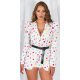 Sacou dama elegant, alb cu buline multicolore, cu maneca lunga, Yandera 2 - jojofashion.ro