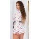 Sacou dama elegant, alb cu buline multicolore, cu maneca lunga, Yandera 3 - jojofashion.ro