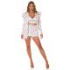 Sacou dama elegant, alb cu buline multicolore, cu maneca lunga, Yandera 6 - jojofashion.ro