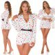 Sacou dama elegant, alb cu buline multicolore, cu maneca lunga, Yandera 8 - jojofashion.ro