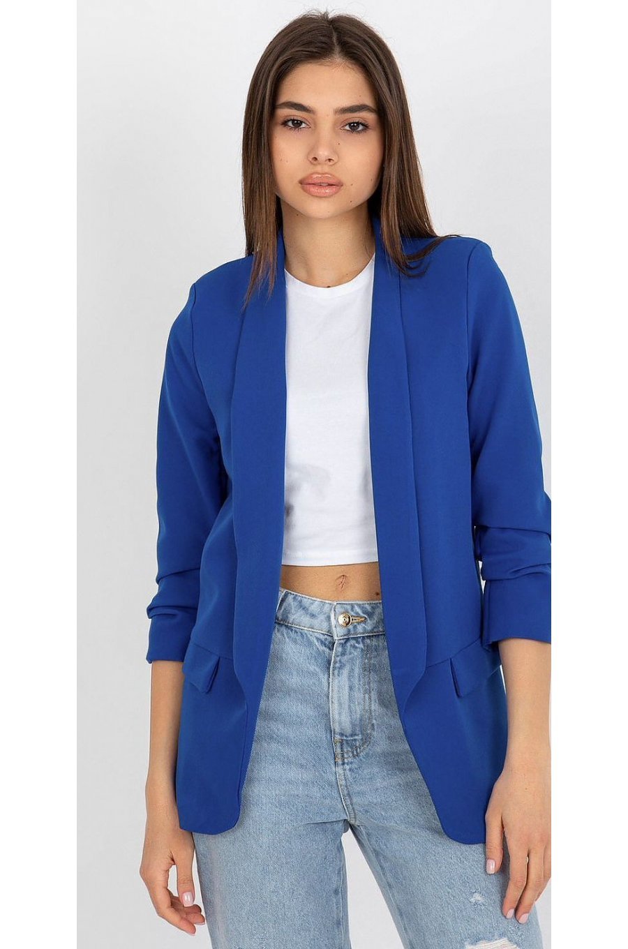 Sacou dama elegant, albastru regal, cu maneca trei sferturi, Darlen Sacou dama elegant, albastru regal, cu maneca trei sferturi, Darlen 1 - jojofashion.ro