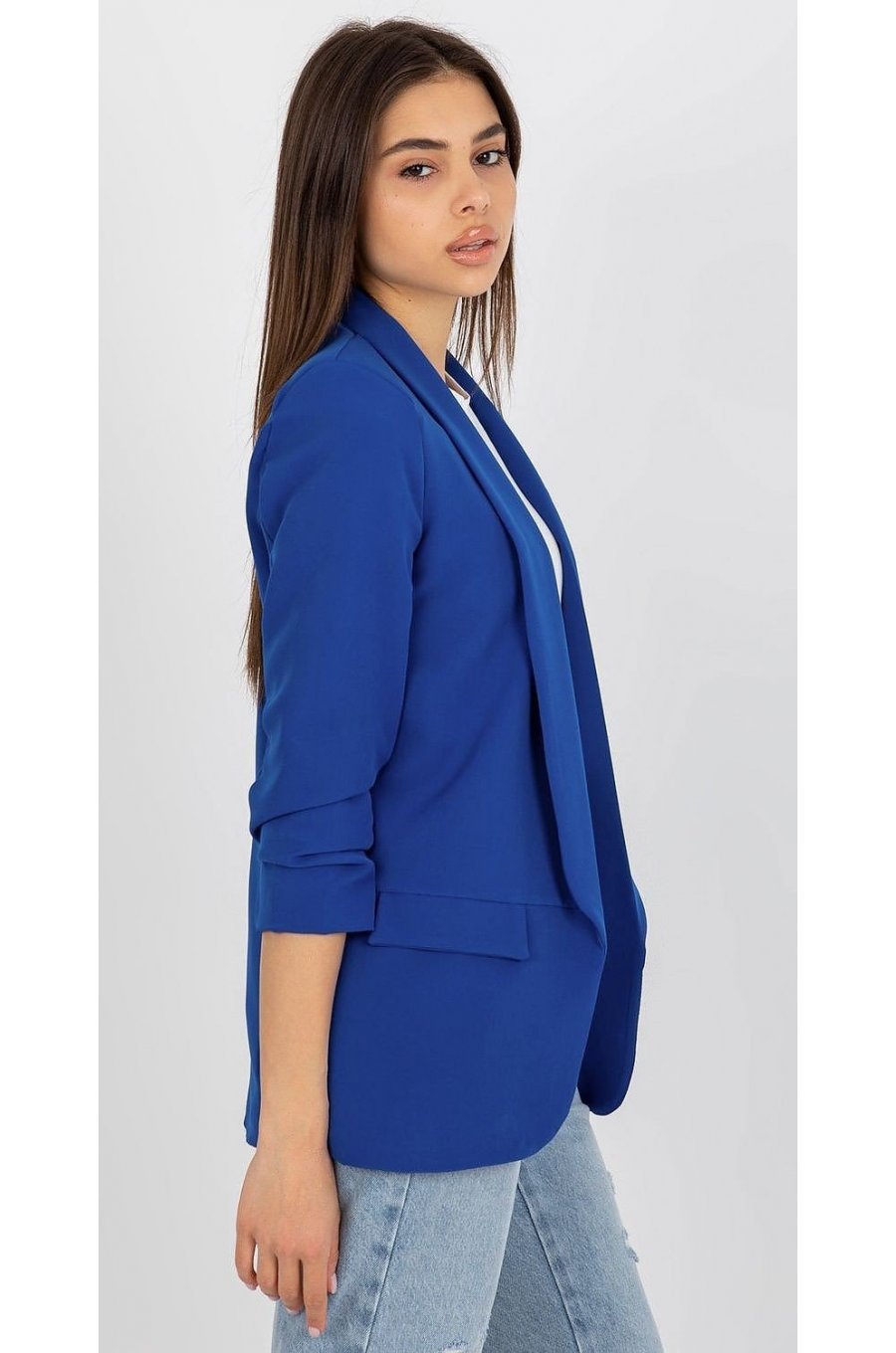 Sacou dama elegant, albastru regal, cu maneca trei sferturi, Darlen Sacou dama elegant, albastru regal, cu maneca trei sferturi, Darlen 2 - jojofashion.ro