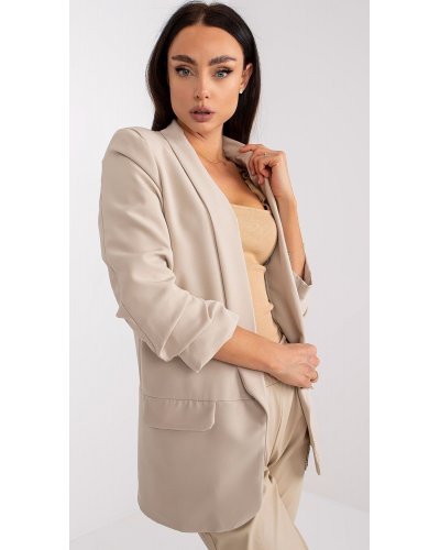 Sacou dama elegant, bej, cu maneca trei sferturi, Darlen Bluze dama, Sacou dama elegant, bej, cu maneca trei sferturi, Darlen - jojofashion.ro