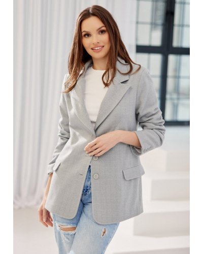 Sacou dama elegant, clasic, gri, cu nasturi, FreyaR Bluze dama, Sacou dama elegant, clasic, gri, cu nasturi, FreyaR - jojofashion.ro