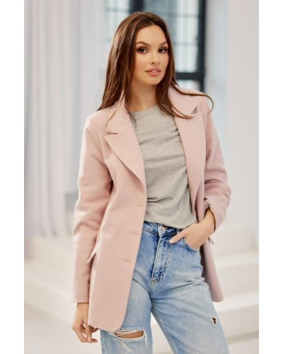 Sacou dama elegant, clasic, roz pudra, cu nasturi, FreyaR Bluze dama, Sacou dama elegant, clasic, roz pudra, cu nasturi, FreyaR - jojofashion.ro