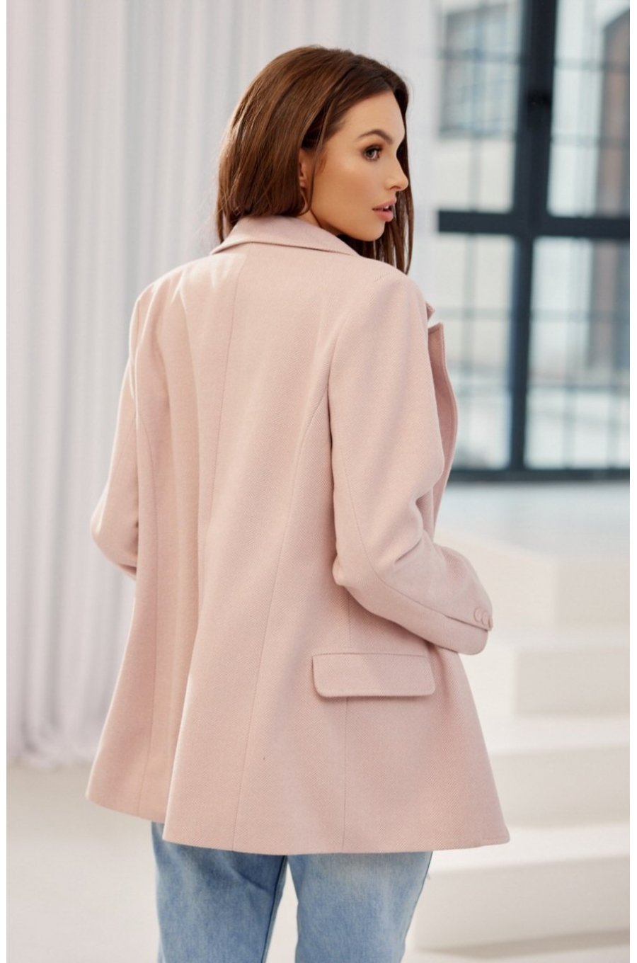 Sacou dama elegant, clasic, roz pudra, cu nasturi, FreyaR Sacou dama elegant, clasic, roz pudra, cu nasturi, FreyaR 2 - jojofashion.ro