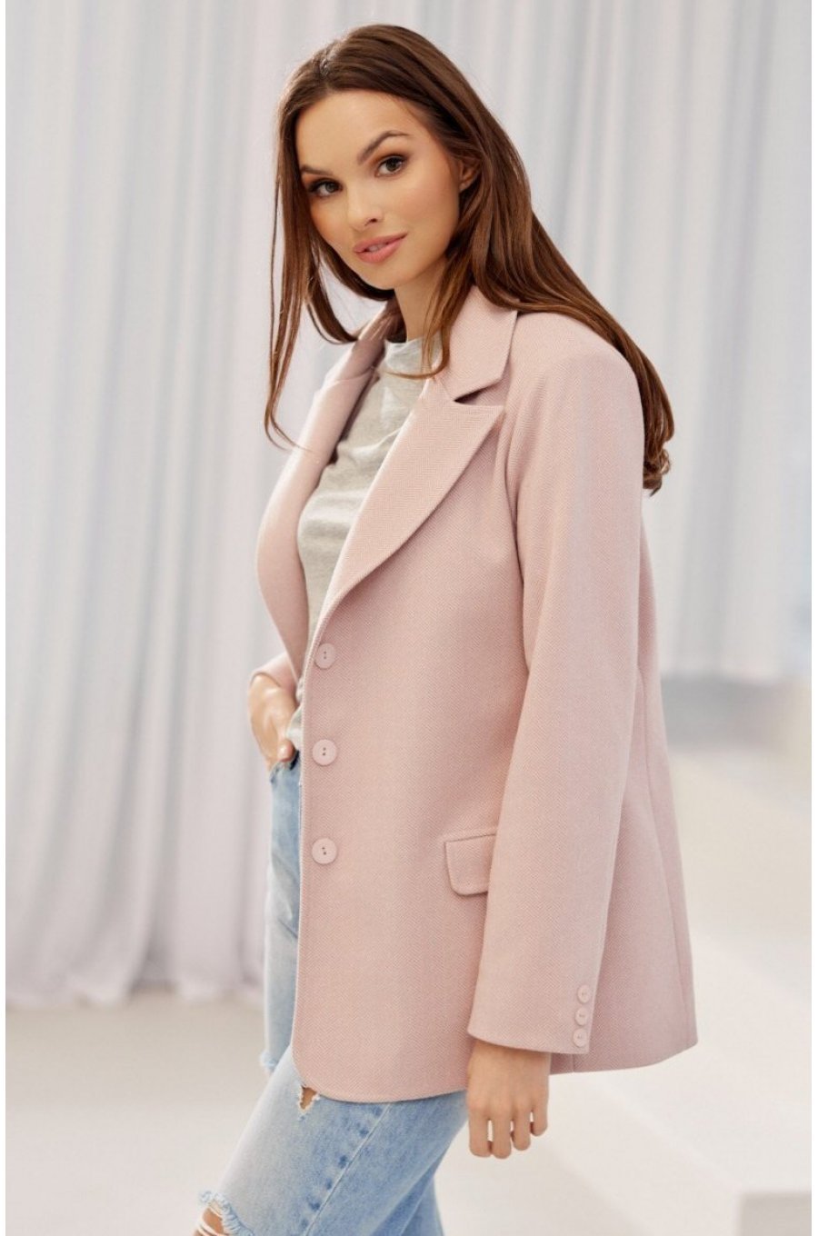 Sacou dama elegant, clasic, roz pudra, cu nasturi, FreyaR Sacou dama elegant, clasic, roz pudra, cu nasturi, FreyaR 3 - jojofashion.ro