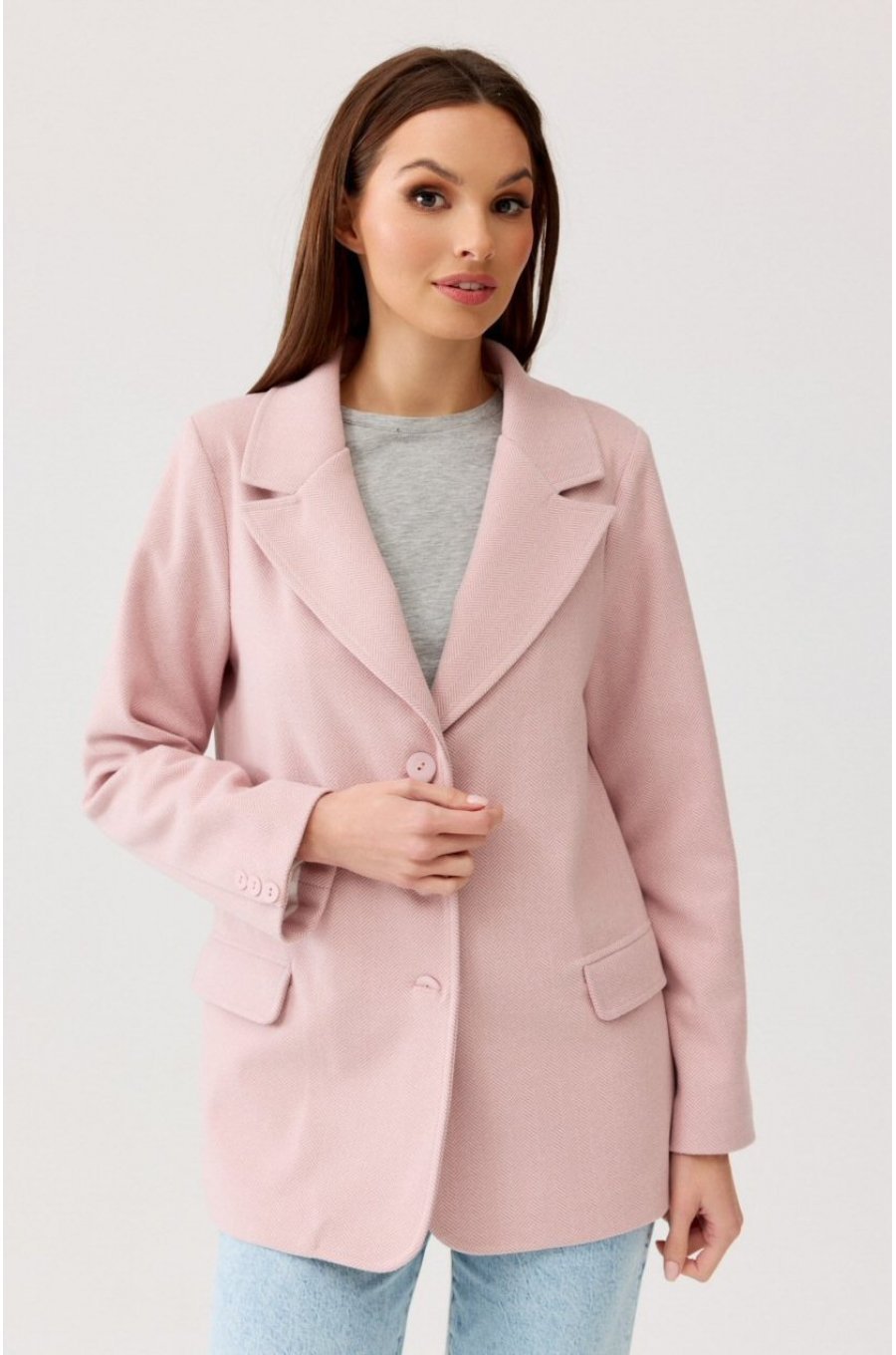 Sacou dama elegant, clasic, roz pudra, cu nasturi, FreyaR Sacou dama elegant, clasic, roz pudra, cu nasturi, FreyaR 4 - jojofashion.ro