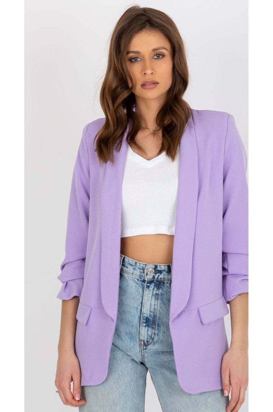 Sacou dama elegant, lila, cu maneca trei sferturi, Darlen Sacou dama elegant, lila, cu maneca trei sferturi, Darlen 1 - jojofashion.ro