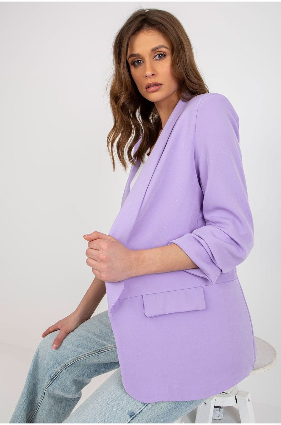 Sacou dama elegant, lila, cu maneca trei sferturi, Darlen Sacou dama elegant, lila, cu maneca trei sferturi, Darlen 2 - jojofashion.ro