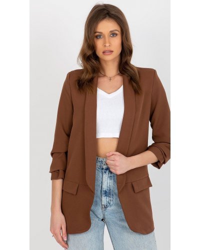 Sacou dama elegant, maro, cu maneca trei sferturi, Darlen Bluze dama, Sacou dama elegant, maro, cu maneca trei sferturi, Darlen - jojofashion.ro