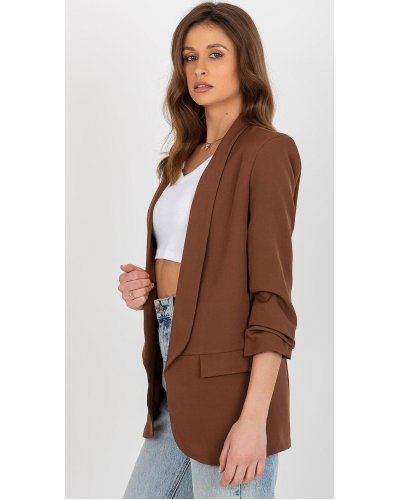 Sacou dama elegant, maro, cu maneca trei sferturi, Darlen Bluze dama, Sacou dama elegant, maro, cu maneca trei sferturi, Darlen - jojofashion.ro