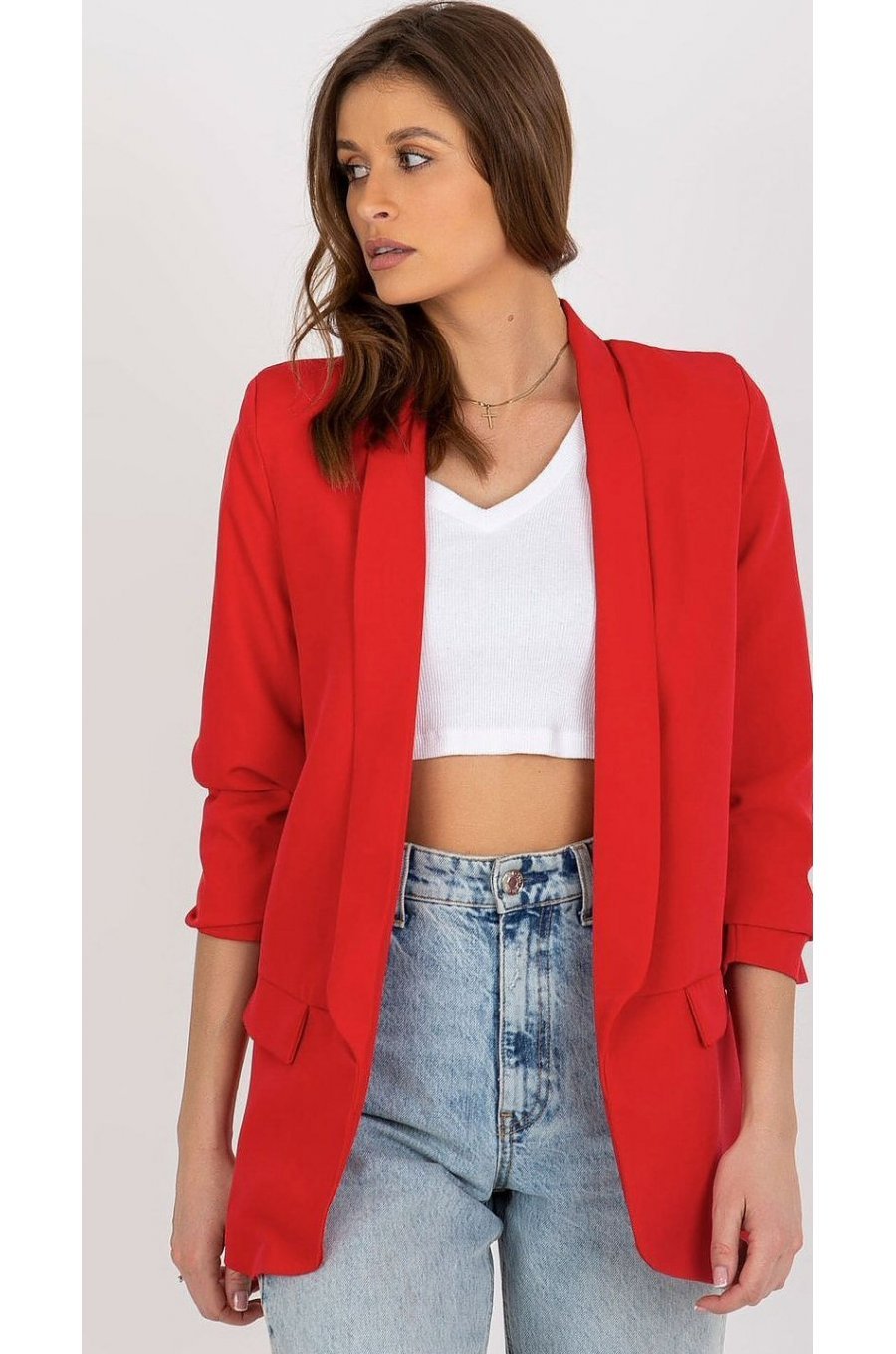 Sacou dama elegant, rosu, cu maneca trei sferturi, Darlen Sacou dama elegant, rosu, cu maneca trei sferturi, Darlen 1 - jojofashion.ro