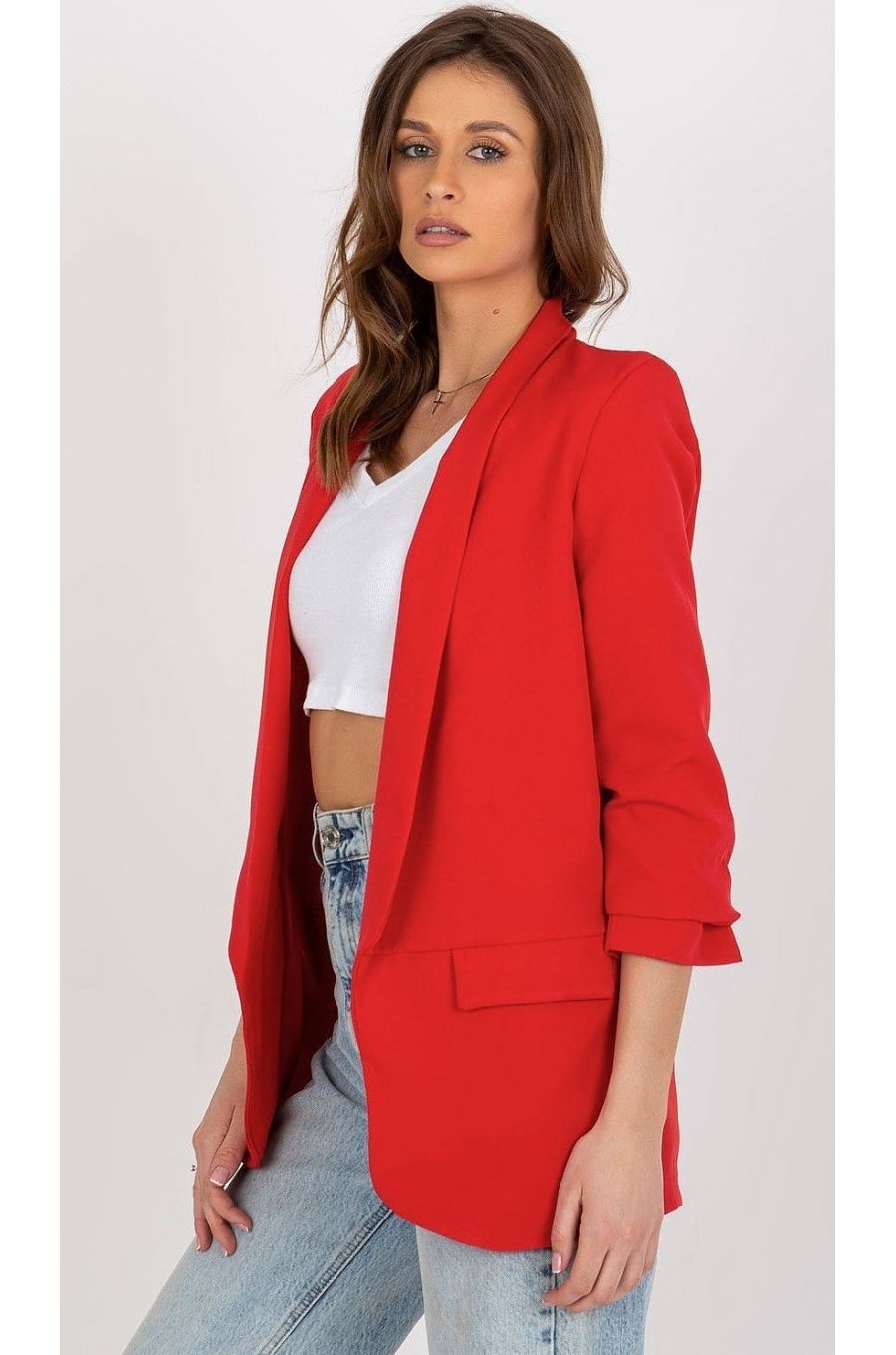 Sacou dama elegant, rosu, cu maneca trei sferturi, Darlen Sacou dama elegant, rosu, cu maneca trei sferturi, Darlen 2 - jojofashion.ro