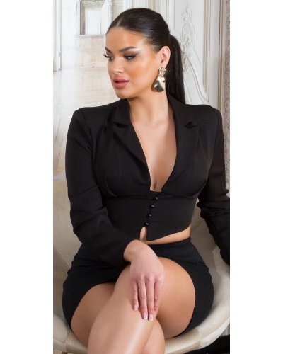Sacou dama scurt cambrat negru Astor - jojofashion.ro