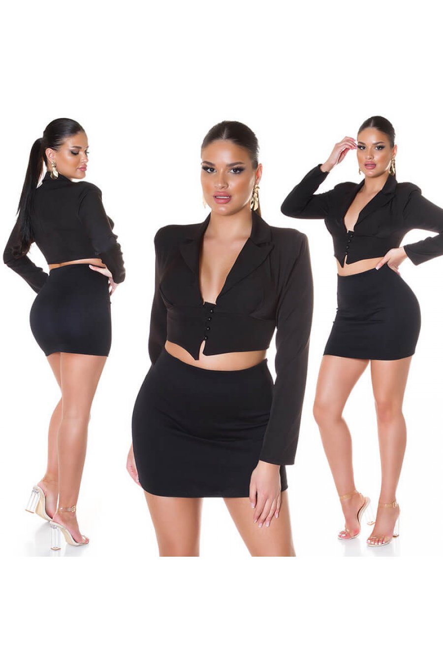 Sacou dama scurt cambrat negru Astor Sacou dama scurt cambrat negru Astor 6 - jojofashion.ro