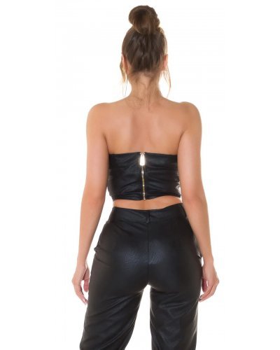 Crop top, Crop top dama, piele eco, negru, bandeau, Sandrina - jojofashion.ro