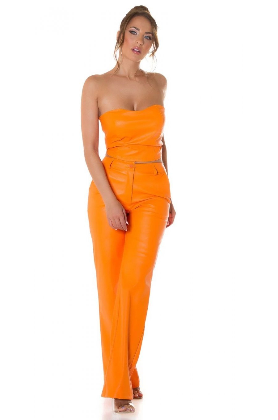 Crop top dama, piele eco orange, bandeau, Sandrina Crop top dama, piele eco orange, bandeau, Sandrina 5 - jojofashion.ro