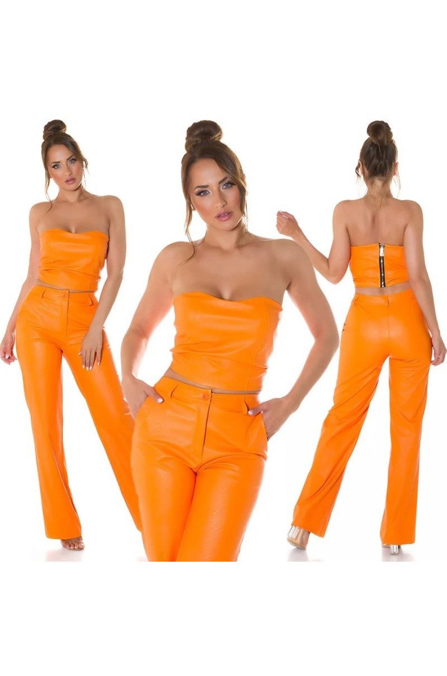 Crop top dama, piele eco orange, bandeau, Sandrina Crop top dama, piele eco orange, bandeau, Sandrina 6 - jojofashion.ro