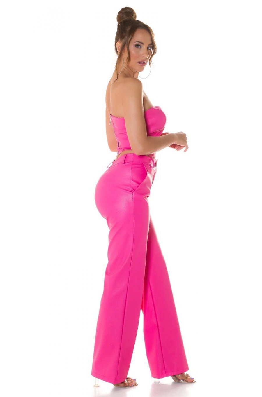 Crop top dama, piele eco roz, bandeau, Sandrina Crop top dama, piele eco roz, bandeau, Sandrina 4 - jojofashion.ro