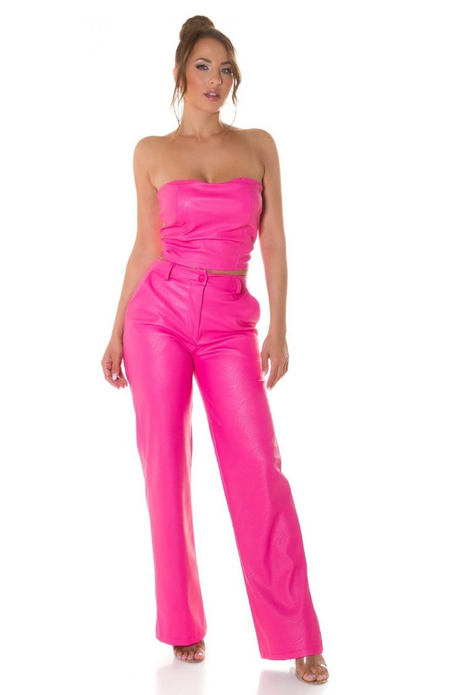 Crop top dama, piele eco roz, bandeau, Sandrina Crop top dama, piele eco roz, bandeau, Sandrina 5 - jojofashion.ro
