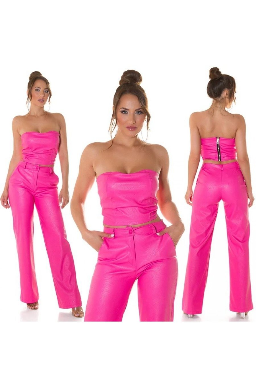 Crop top dama, piele eco roz, bandeau, Sandrina Crop top dama, piele eco roz, bandeau, Sandrina 6 - jojofashion.ro