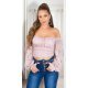 Top crop dama dantela roz pal cu umeri goi Diana Top crop dama dantela roz pal cu umeri goi Diana 2 - jojofashion.ro