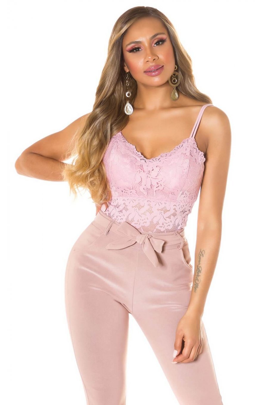 Crop top dama dantela roz pal Svetlana Crop top dama dantela roz pal Svetlana 1 - jojofashion.ro
