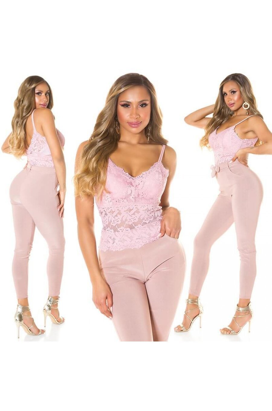 Crop top dama dantela roz pal Svetlana Crop top dama dantela roz pal Svetlana 5 - jojofashion.ro