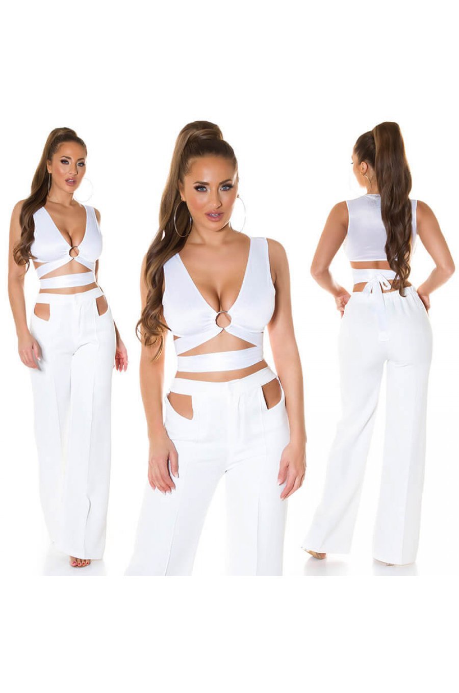 Crop top dama elastic alb Isla 3 - jojofashion.ro