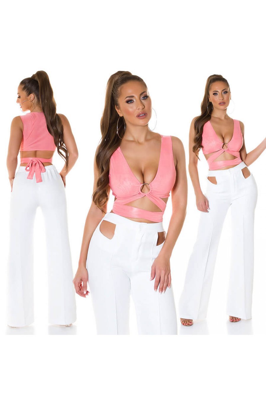 Crop top dama elastic corai Isla Crop top dama elastic corai Isla 4 - jojofashion.ro