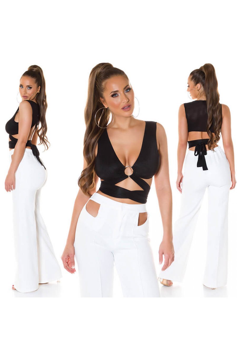 Crop top dama elastic negru Isla Crop top dama elastic negru Isla 3 - jojofashion.ro