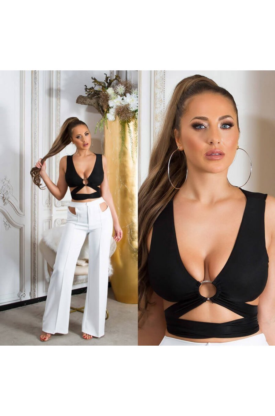 Crop top dama elastic negru Isla Crop top dama elastic negru Isla 4 - jojofashion.ro