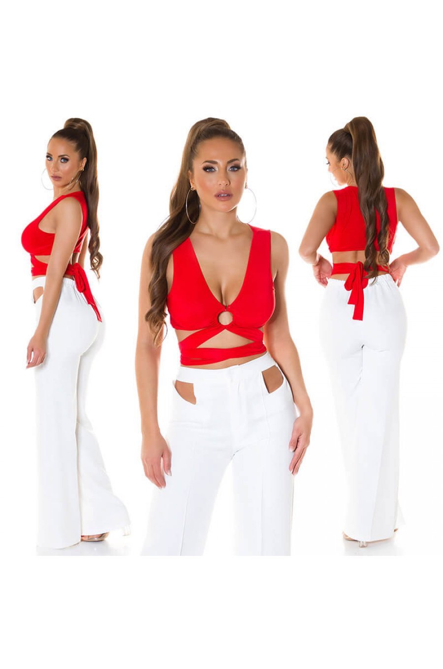 Crop top dama elastic rosu Isla 2 - jojofashion.ro