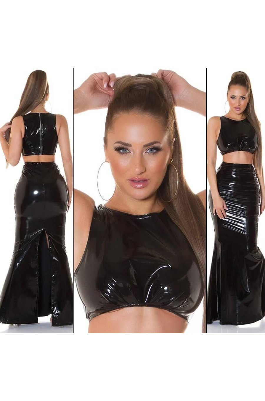 Crop top dama latex negru Zamora Crop top dama latex negru Zamora 5 - jojofashion.ro