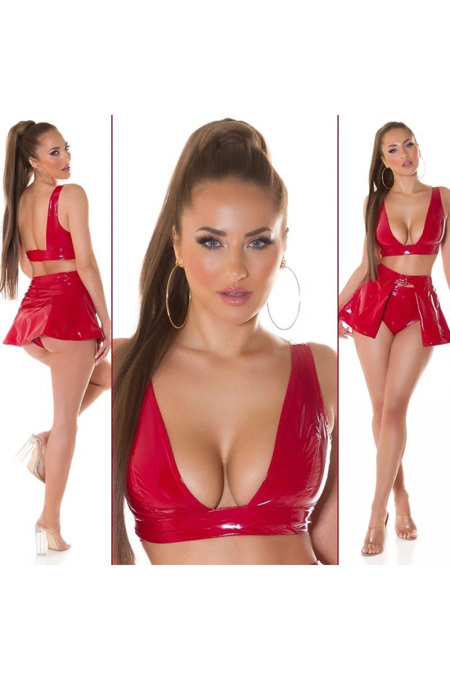 Crop top dama latex rosu cu decolteu in V Zaviera Crop top dama latex rosu cu decolteu in V Zaviera 6 - jojofashion.ro