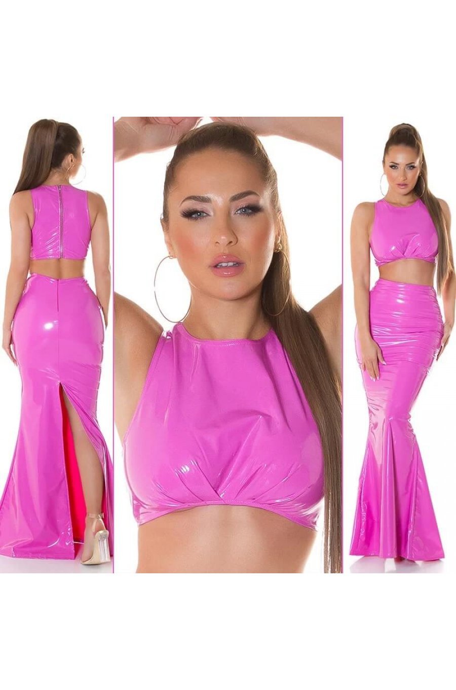 Crop top dama latex roz bombon Zamora Crop top dama latex roz bombon Zamora 5 - jojofashion.ro