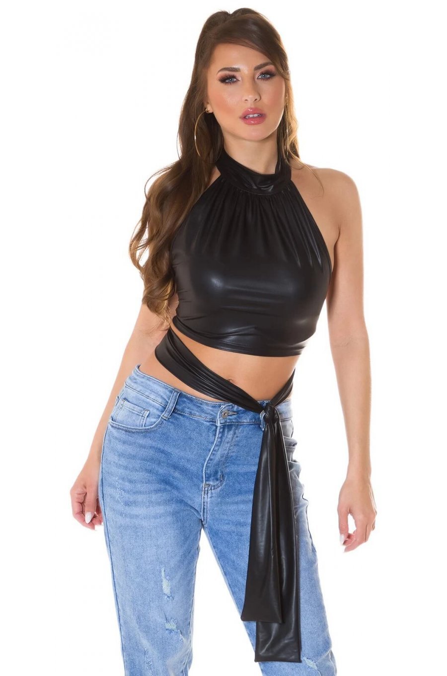Crop top dama negru cu guler inalt Valerie 1 - jojofashion.ro