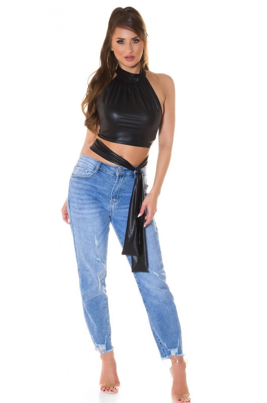 Crop top dama negru cu guler inalt Valerie 3 - jojofashion.ro