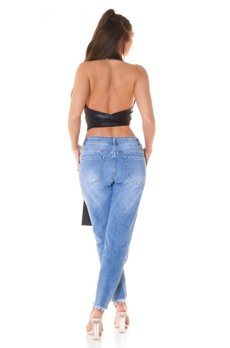 Crop top dama negru cu guler inalt Valerie 5 - jojofashion.ro