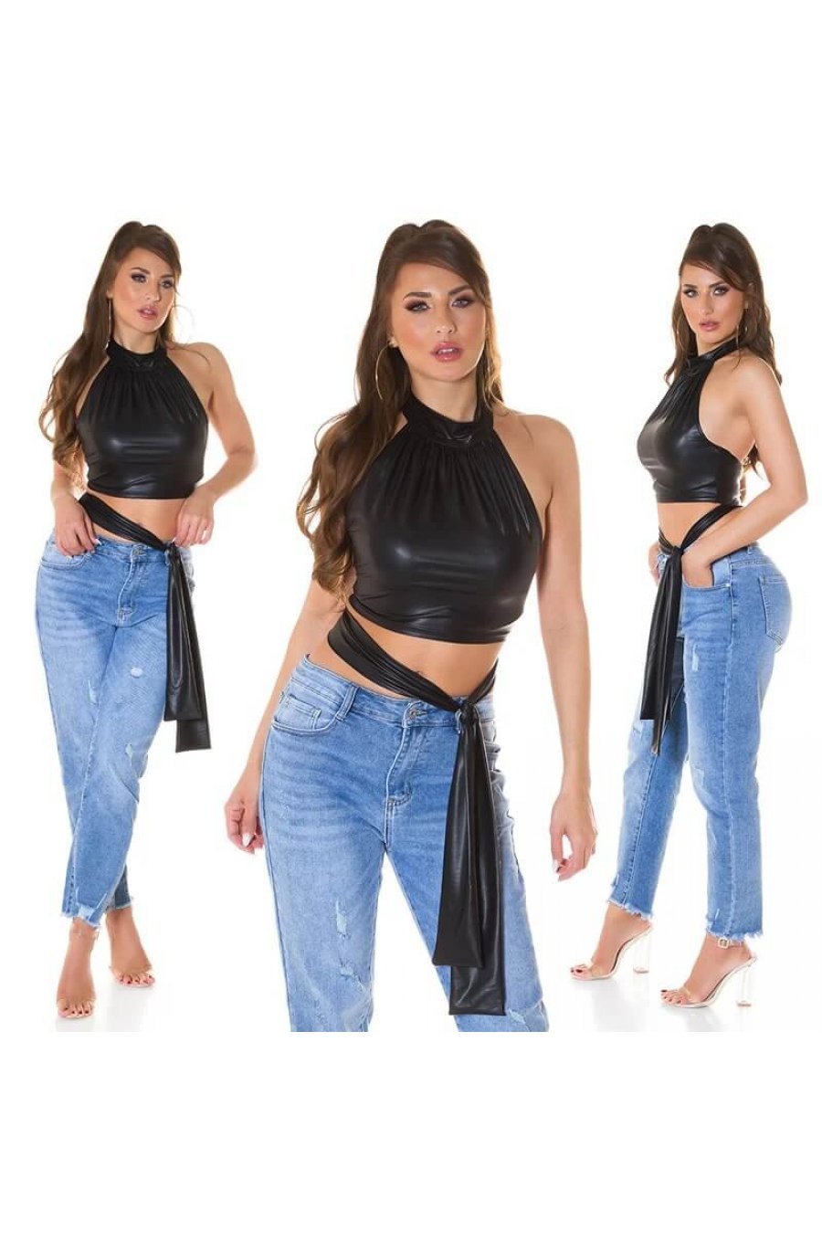 Crop top dama negru cu guler inalt Valerie 6 - jojofashion.ro