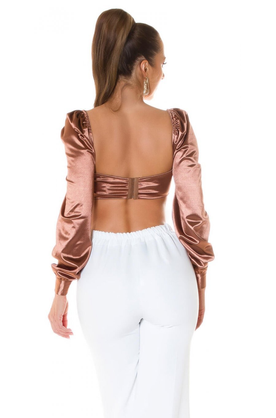 Crop top dama satin maro cu maneci lungi Afet Crop top dama satin maro cu maneci lungi Afet 2 - jojofashion.ro