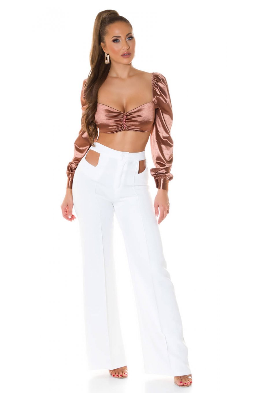 Crop top dama satin maro cu maneci lungi Afet Crop top dama satin maro cu maneci lungi Afet 3 - jojofashion.ro