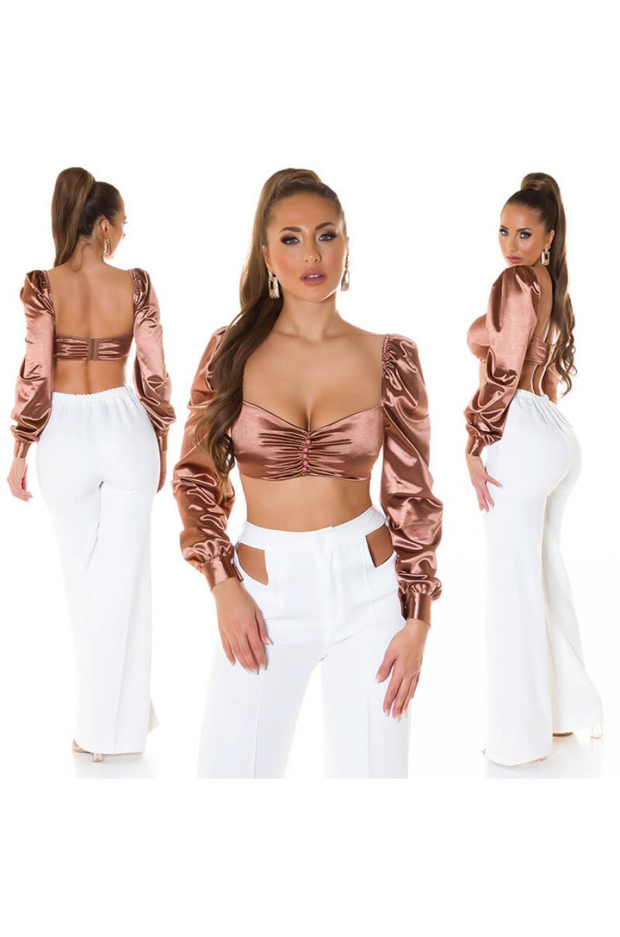 Crop top dama satin maro cu maneci lungi Afet Crop top dama satin maro cu maneci lungi Afet 4 - jojofashion.ro
