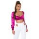 Crop top dama satin roz fucsia cu maneci lungi Afet 2 - jojofashion.ro