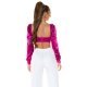 Crop top dama satin roz fucsia cu maneci lungi Afet 3 - jojofashion.ro