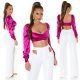 Crop top dama satin roz fucsia cu maneci lungi Afet 5 - jojofashion.ro