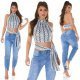 Crop top dama snake alb cu guler inalt Valerie 6 - jojofashion.ro