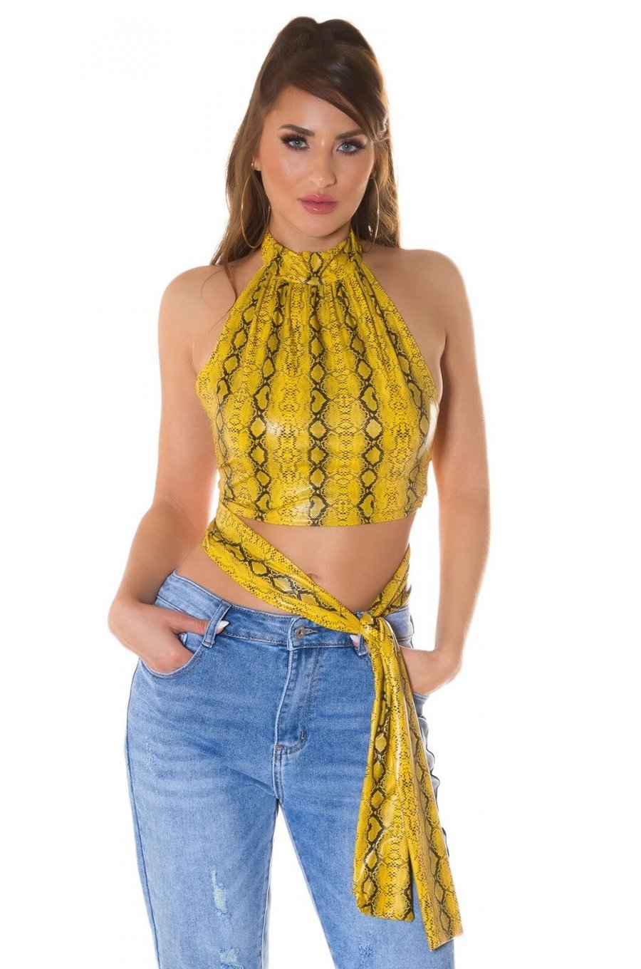 Crop top dama snake galben cu guler inalt Valerie Crop top dama snake galben cu guler inalt Valerie 1 - jojofashion.ro